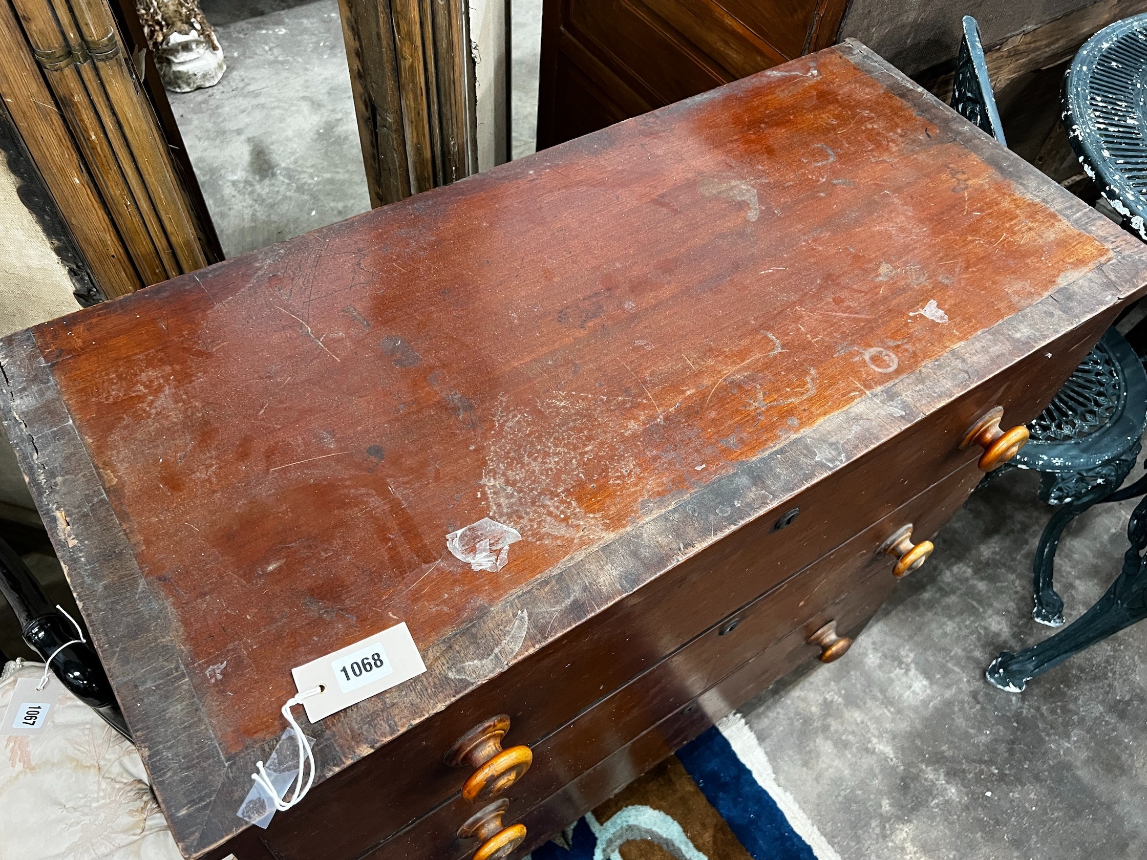 A small banded mahogany three drawer chest, width 89cm depth 41cm height 83cm